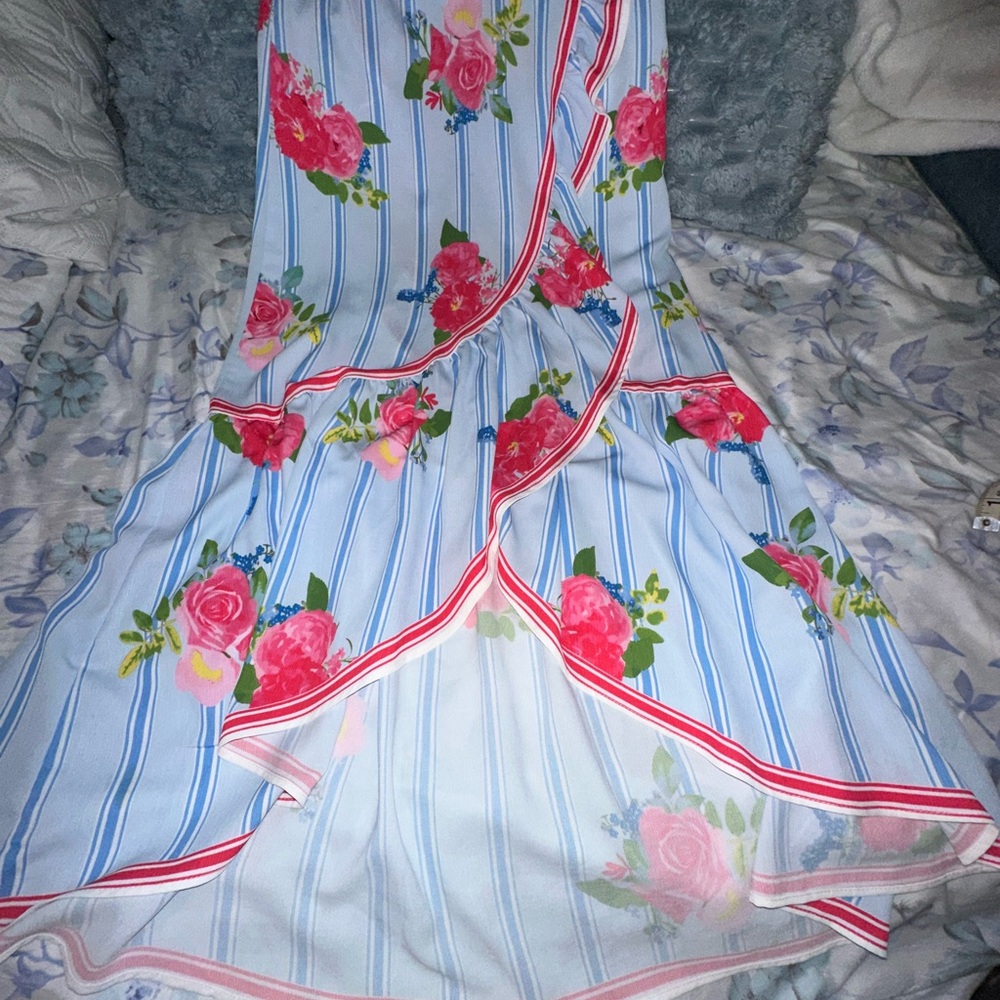 Floral Asymmetrical Skirt - Blue and Pink - Picture 7 of 7